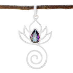 Mystic Quartz Dainty German Silver Solitaire multicolor Pendant