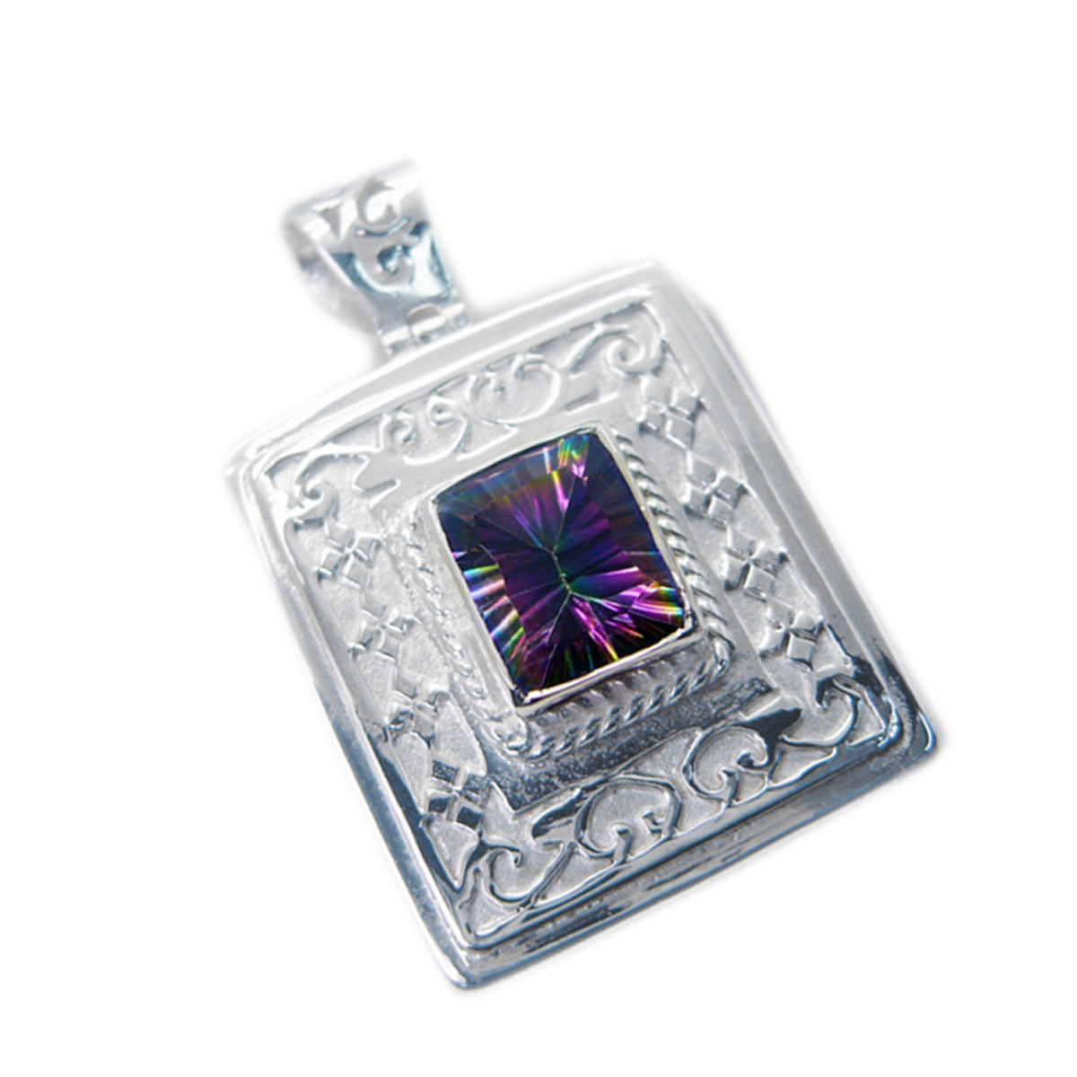 Mystic Quartz Edgy French Silver Solitaire Laura Retro multicolor Pendant Jewelry