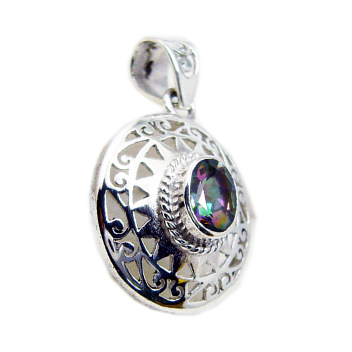Mystic Quartz Chunky French Silver Solitaire multicolor Pendant