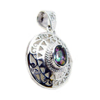 Mystic Quartz Chunky French Silver Solitaire multicolor Pendant