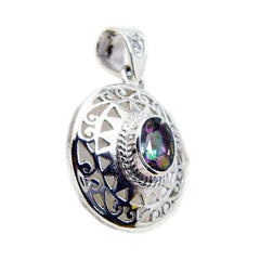 Mystic Quartz Chunky French Silver Solitaire multicolor Pendant