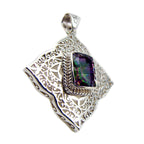 Mystic Quartz Statement German 925 Silver Solitaire multicolor Pendant