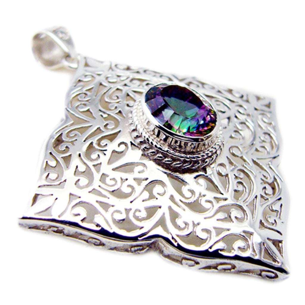 Mystic Quartz Chunky Spanish Silver Solitaire multicolor Pendant