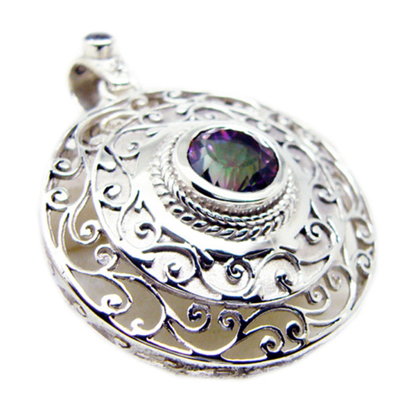 Mystic Quartz Statement Italian 92.5 Silver Solitaire multicolor Pendant