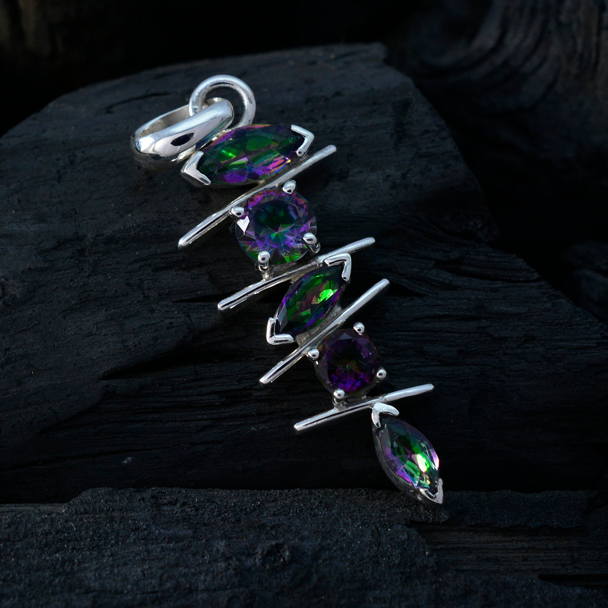 Mystic Quartz Featherlight Mexican Silver Penta Cecilia Heart multicolor Pendant Jewelry