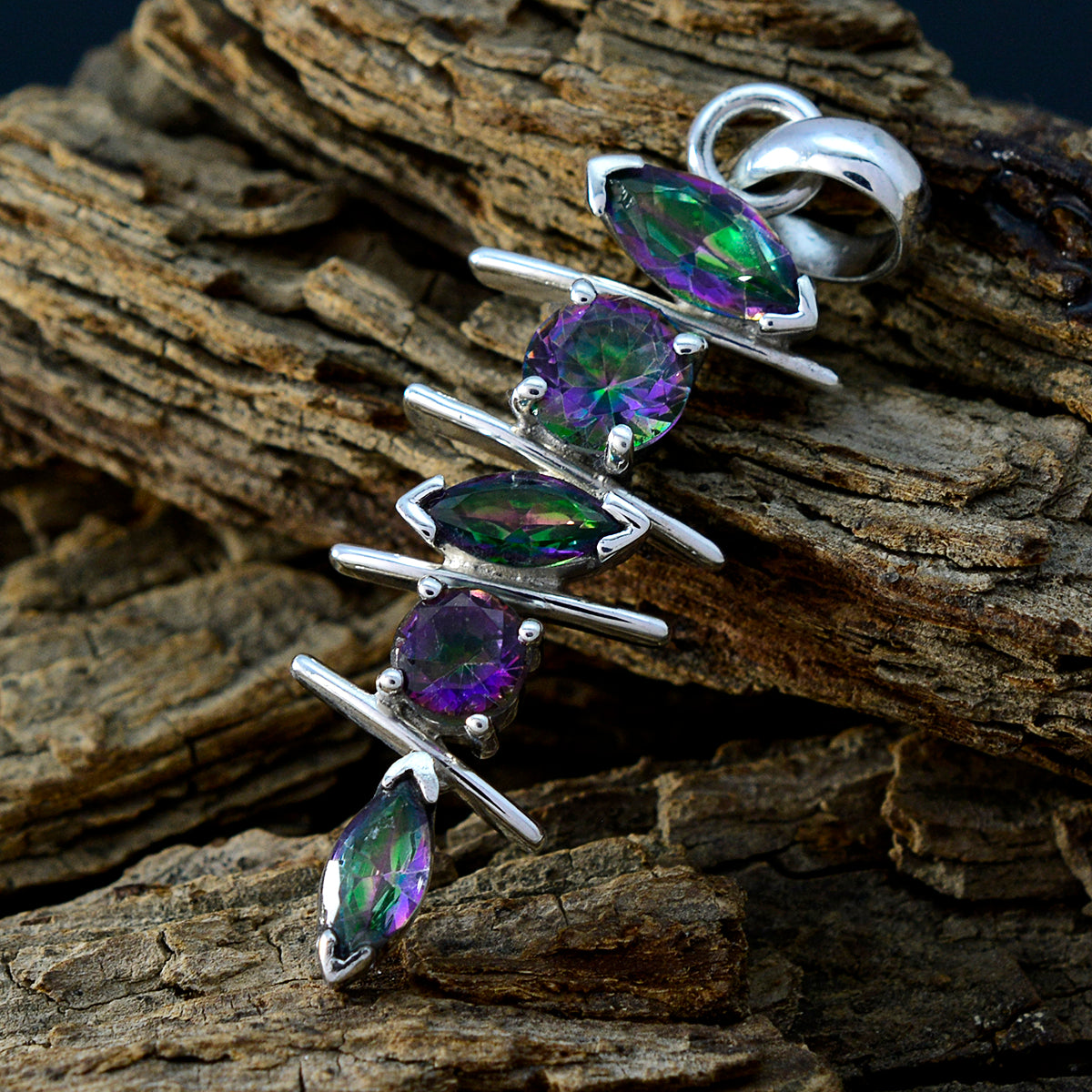 Mystic Quartz Featherlight Mexican Silver Penta Cecilia Heart multicolor Pendant Jewelry