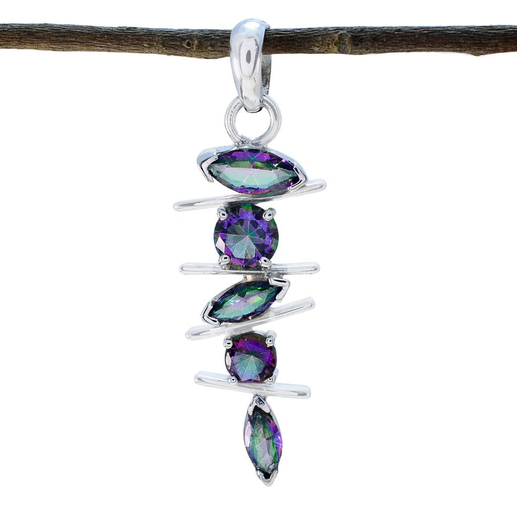 Mystic Quartz Featherlight Mexican Silver Penta multicolor Pendant