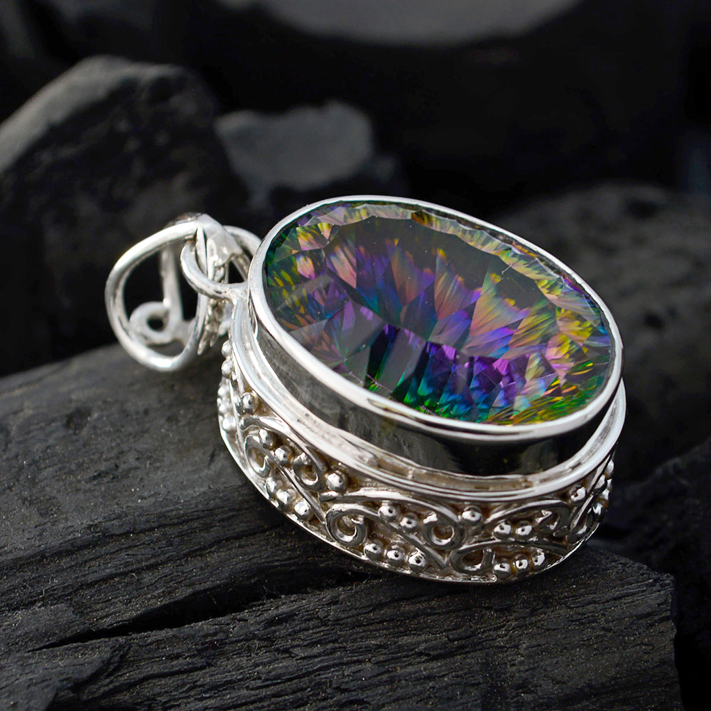 Mystic Quartz Statement Egyptian Silver Solitaire Inès Ethnic multicolor Pendant Jewelry