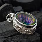 Mystic Quartz Statement Egyptian Silver Solitaire Inès Ethnic multicolor Pendant Jewelry