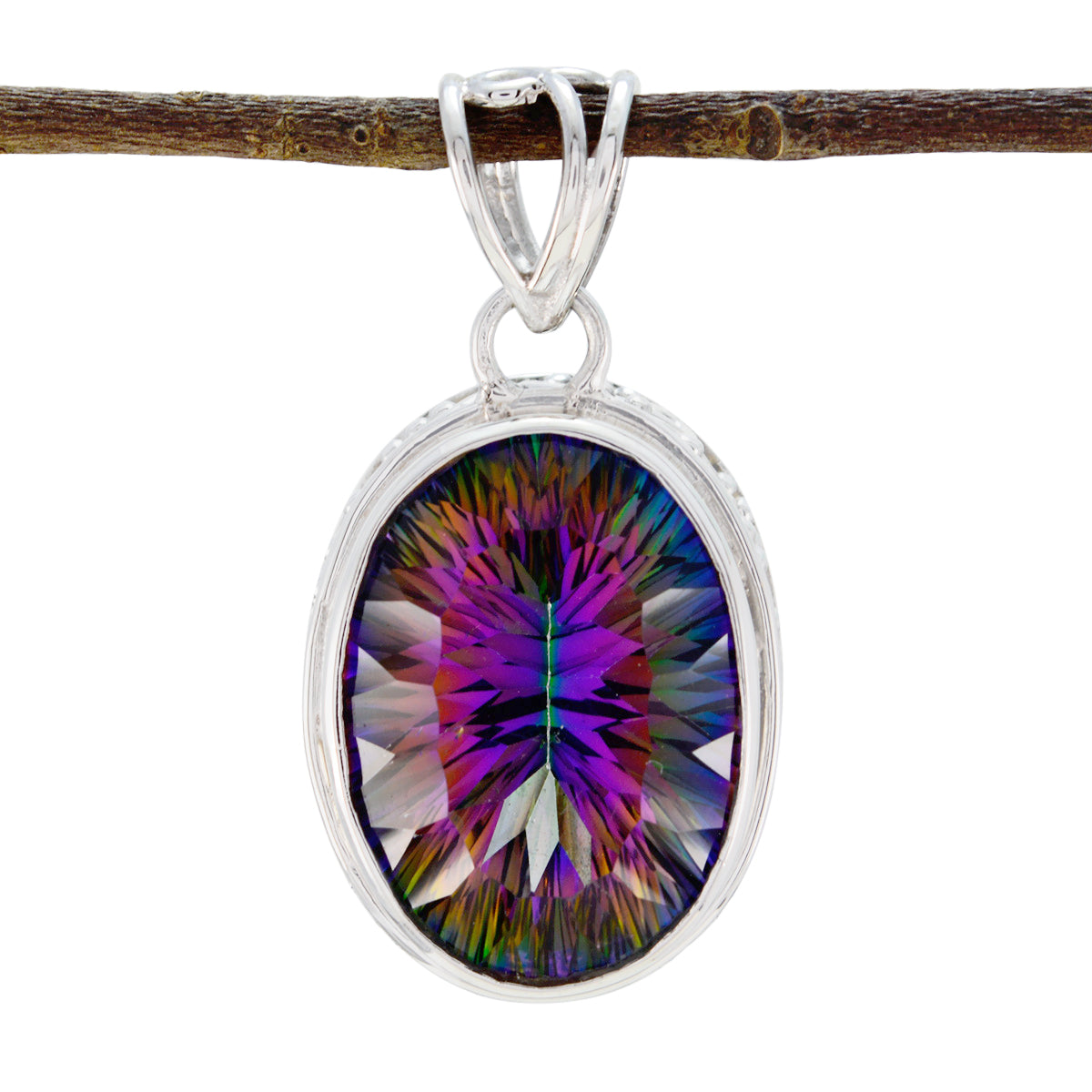 Mystic Quartz Statement Egyptian Silver Solitaire multicolor Pendant Hoofdafbeelding