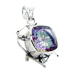 Mystic Quartz Statement Egyptian Silver Solitaire Bruna Rope-Wire multicolor Pendant Jewelry