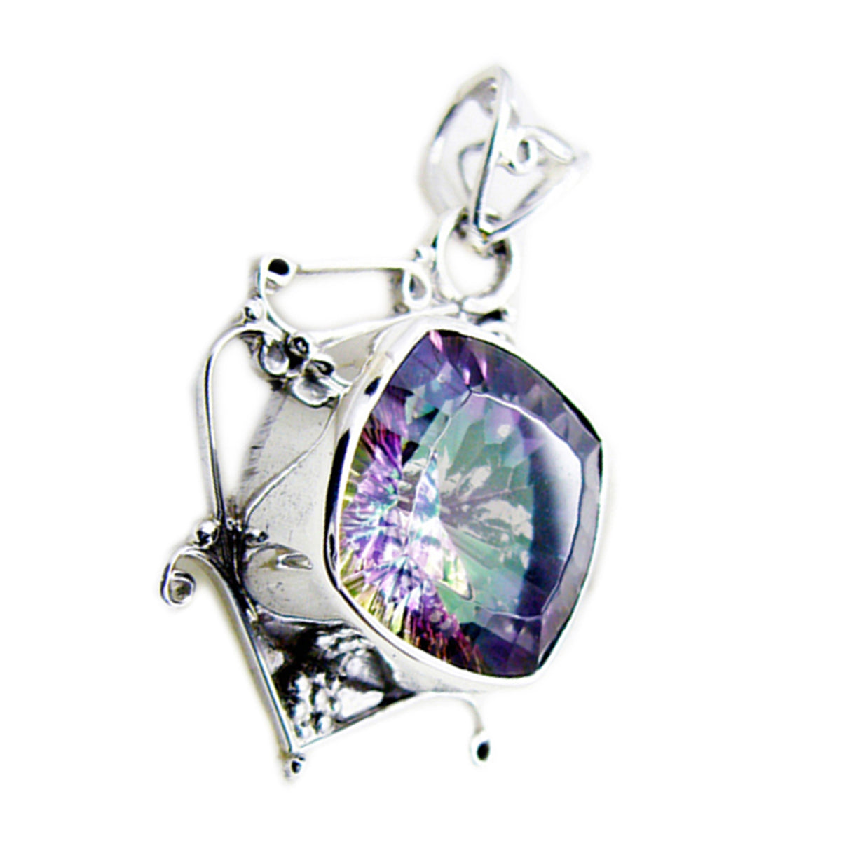 Mystic Quartz Statement Egyptian Silver Solitaire Bruna Rope-Wire multicolor Pendant Jewelry