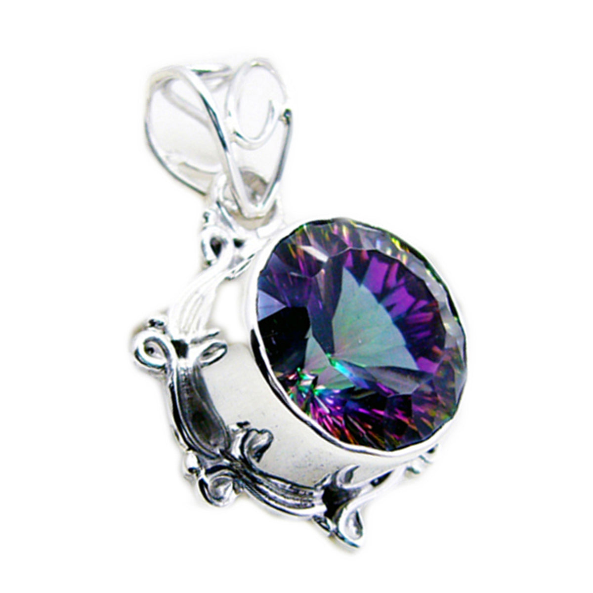 Mystic Quartz Statement Moroccan Sterling Silver Solitaire multicolor Pendant メイン画像
