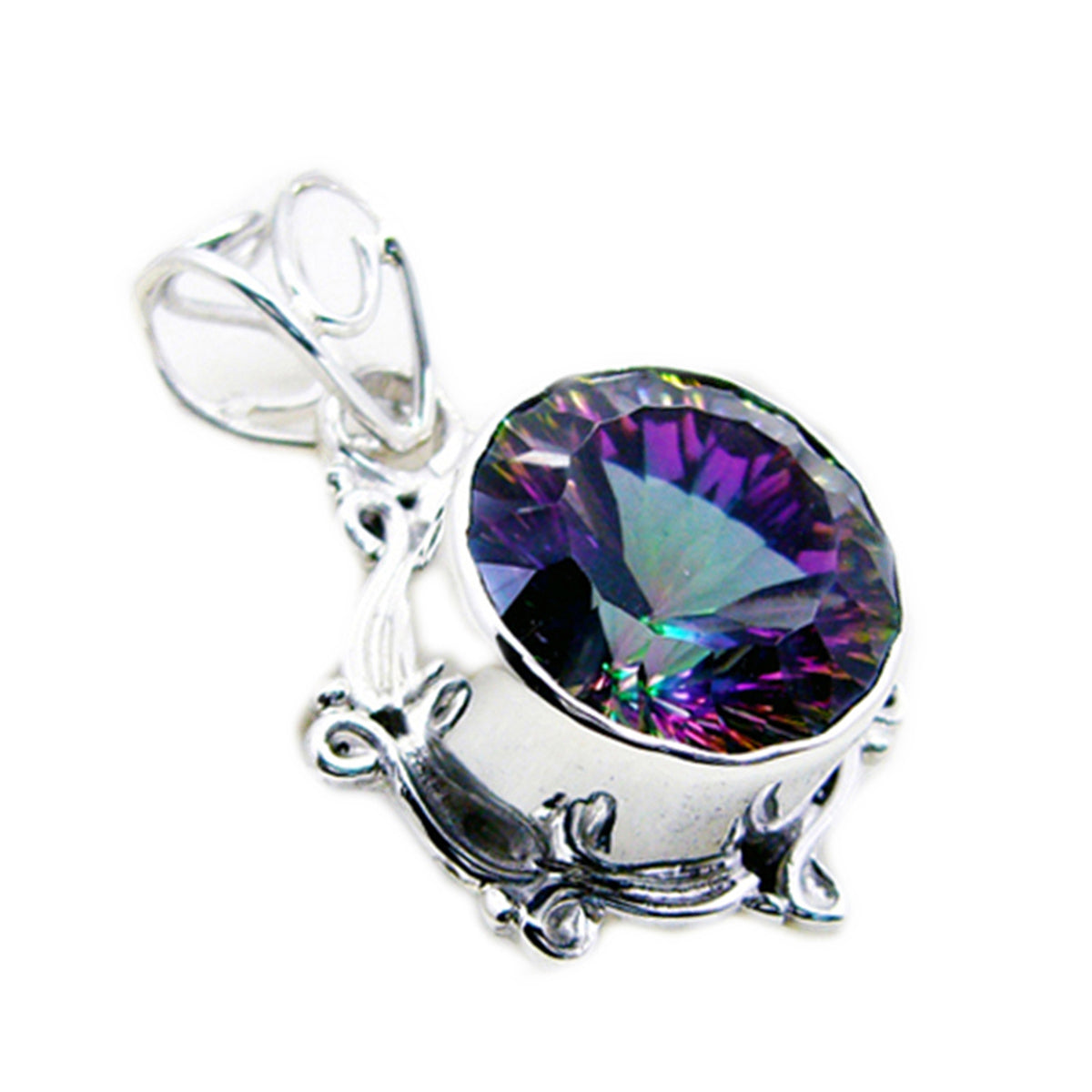 Mystic Quartz Statement Moroccan Sterling Silver Solitaire Emilia Rope-Wire multicolor Pendant Jewellery
