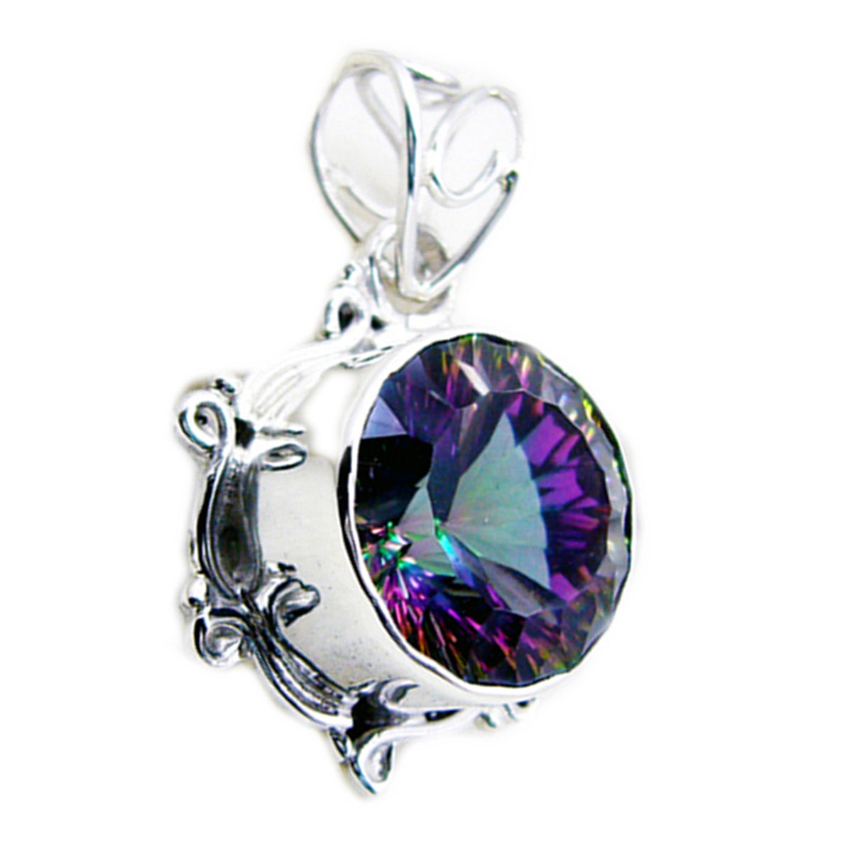 Mystic Quartz Statement Moroccan Sterling Silver Solitaire Emilia Rope-Wire multicolor Pendant Jewellery