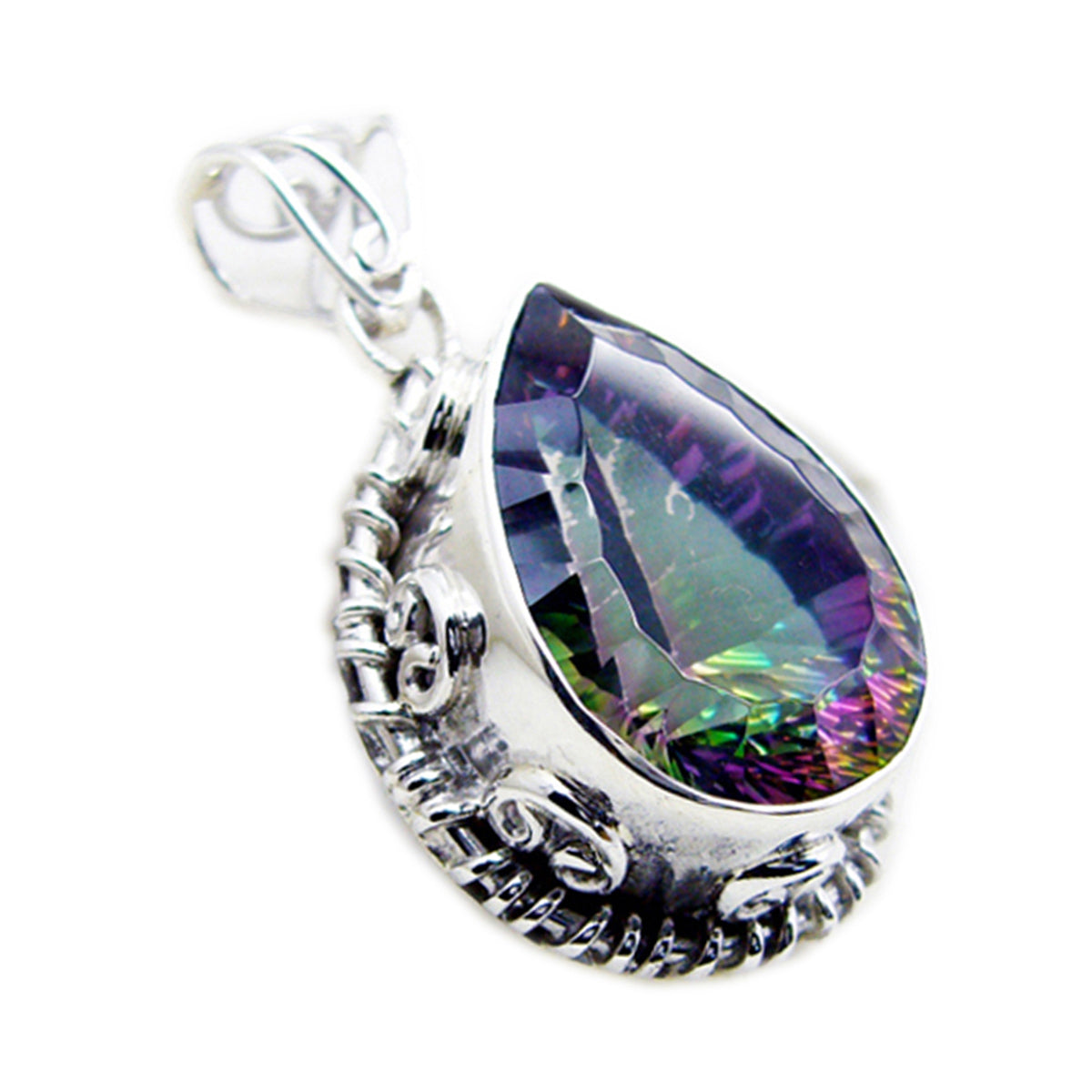 Mystic Quartz Statement American 92.5 Silver Solitaire multicolor Pendant メイン画像