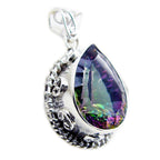 Mystic Quartz Statement American 92.5 Silver Solitaire Hanna Rope-Wire multicolor Pendant Jewellery