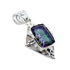 Mystic Quartz Statement Egyptian 92.5 Silver Solitaire Josephine Rope-Wire multicolor Pendant Jewellery