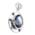 Mystic Quartz Statement Russian Sterling Silver Solitaire Clara Rope-Wire multicolor Pendant Jewellery