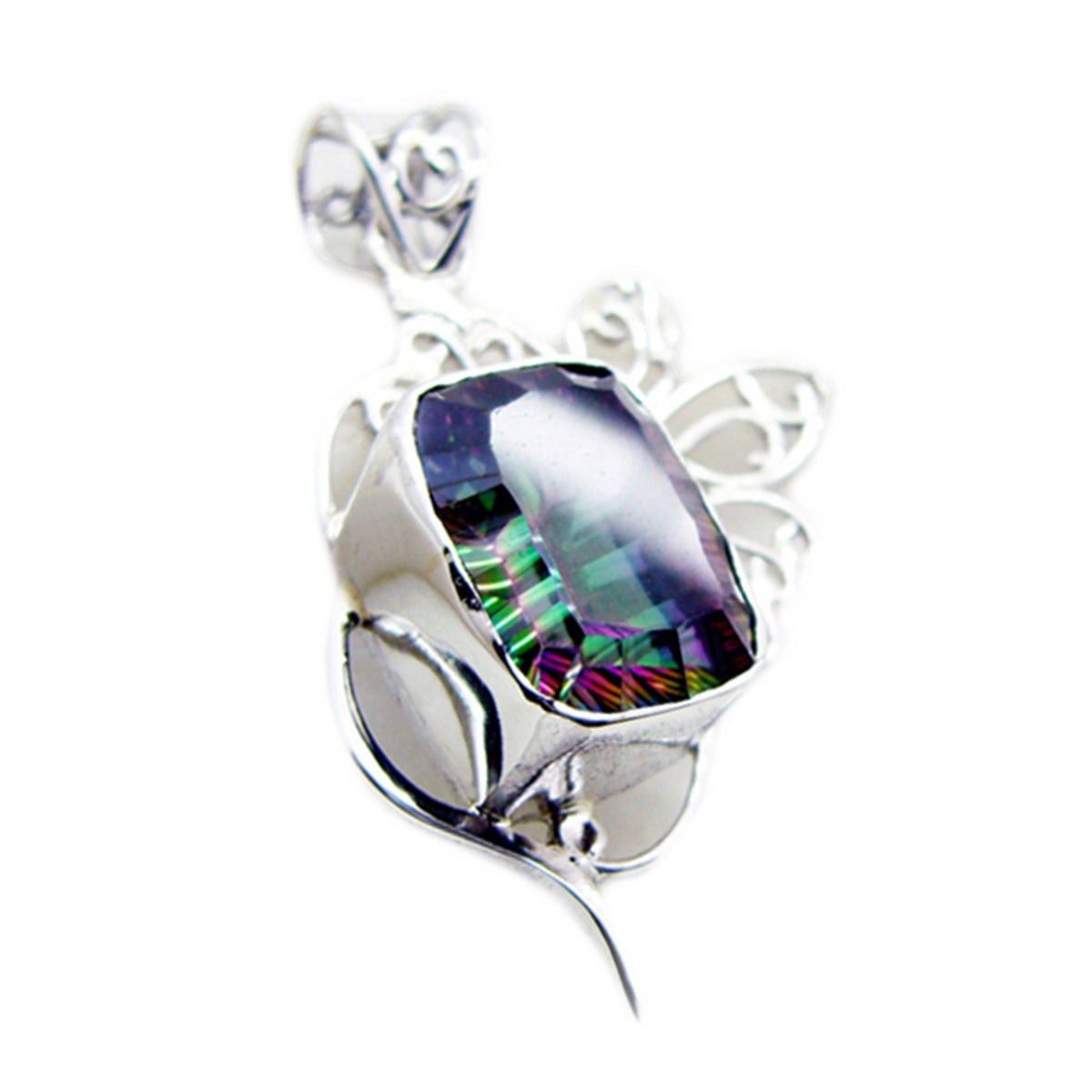 Mystic Quartz Statement Russian Sterling Silver Solitaire multicolor Pendant