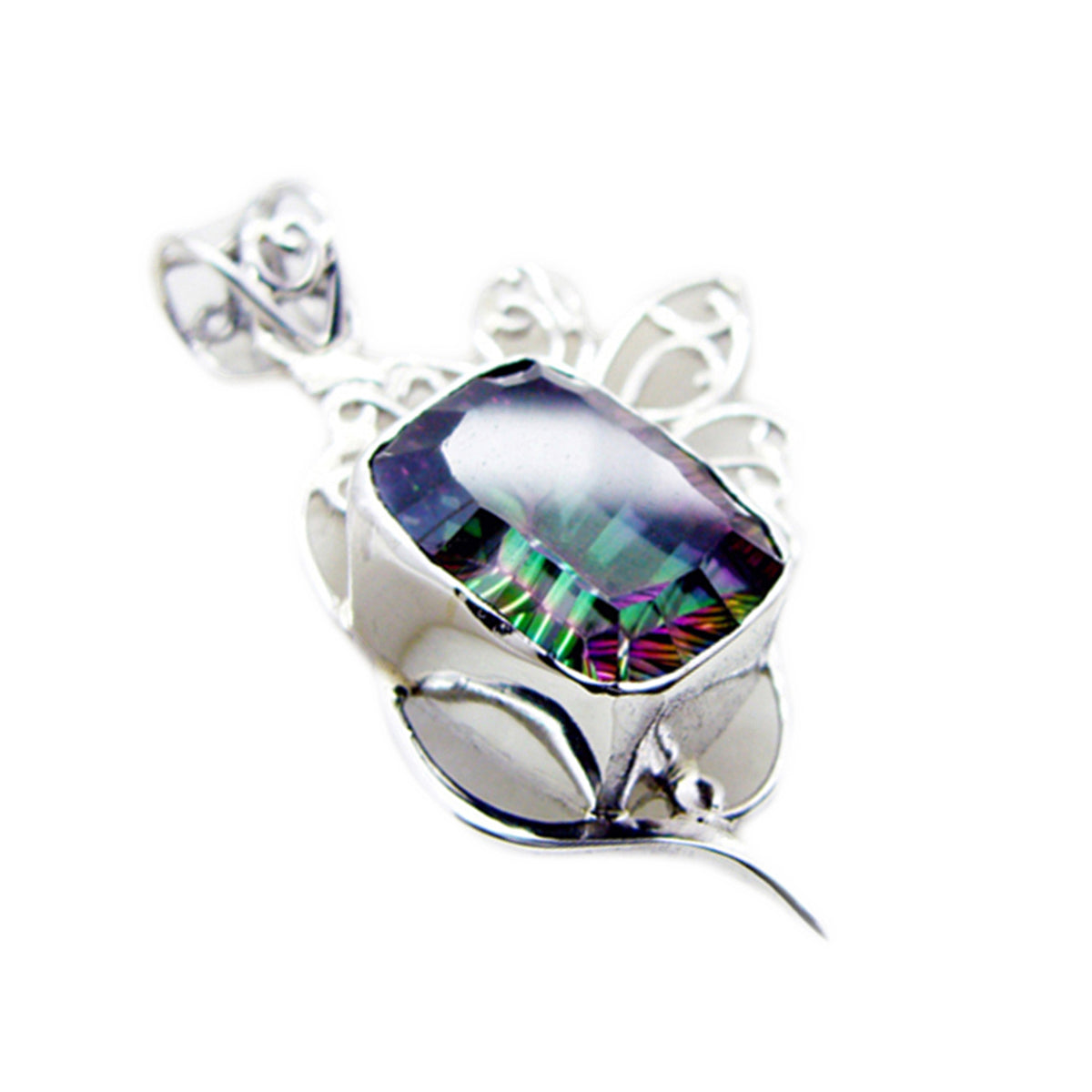 Mystic Quartz Statement Russian Sterling Silver Solitaire Isla Rope-Wire multicolor Pendant Jewellery Secondary image