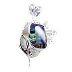 Mystic Quartz Statement Russian Sterling Silver Solitaire Isla Rope-Wire multicolor Pendant Jewellery