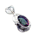 Mystic Quartz Statement Moroccan 925 Silver Solitaire Constanza Rope-Wire multicolor Pendant Jewelry