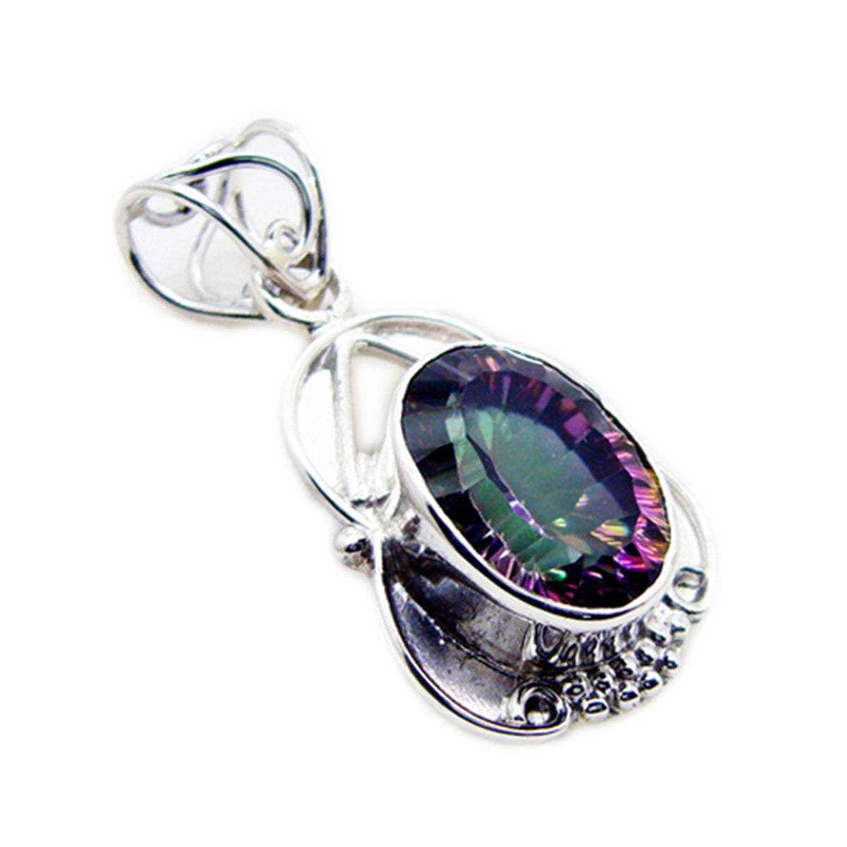 Mystic Quartz Statement Moroccan 925 Silver Solitaire Constanza Rope-Wire multicolor Pendant Jewelry