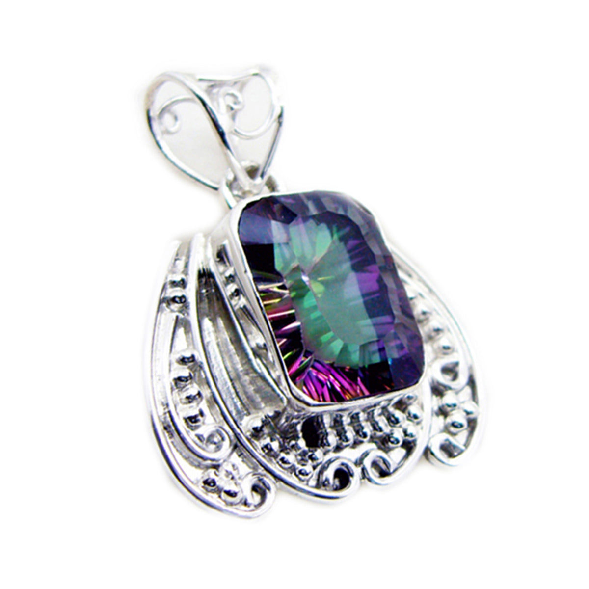 Mystic Quartz Statement Moroccan 925 Silver Solitaire multicolor Pendant Главное изображение товара