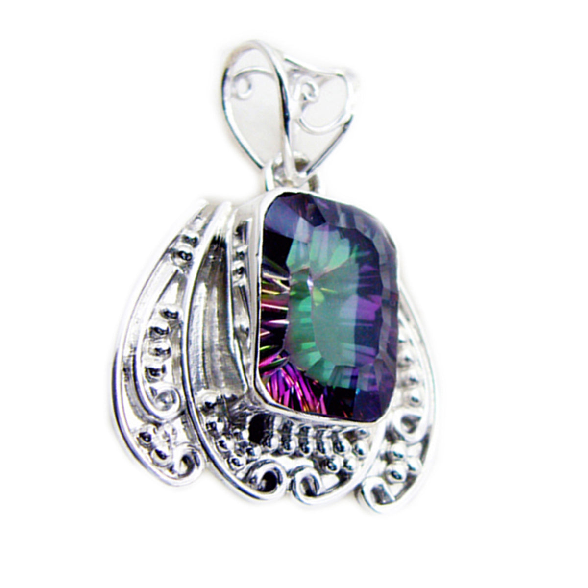Mystic Quartz Statement Moroccan 925 Silver Solitaire Ivy Rope-Wire multicolor Pendant Jewelry