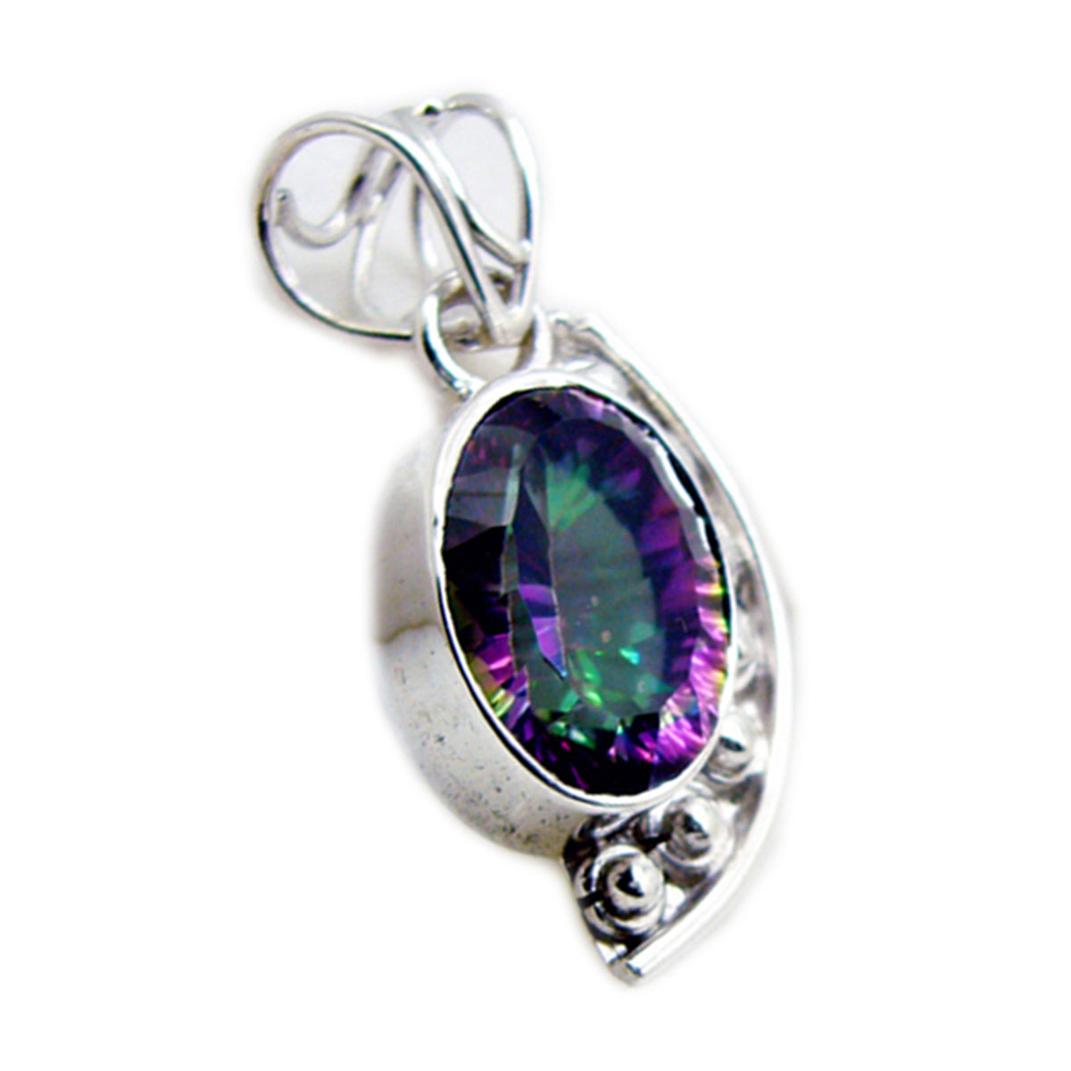 Mystic Quartz Statement Turkish Silver Solitaire multicolor Pendant Immagine principale del prodotto