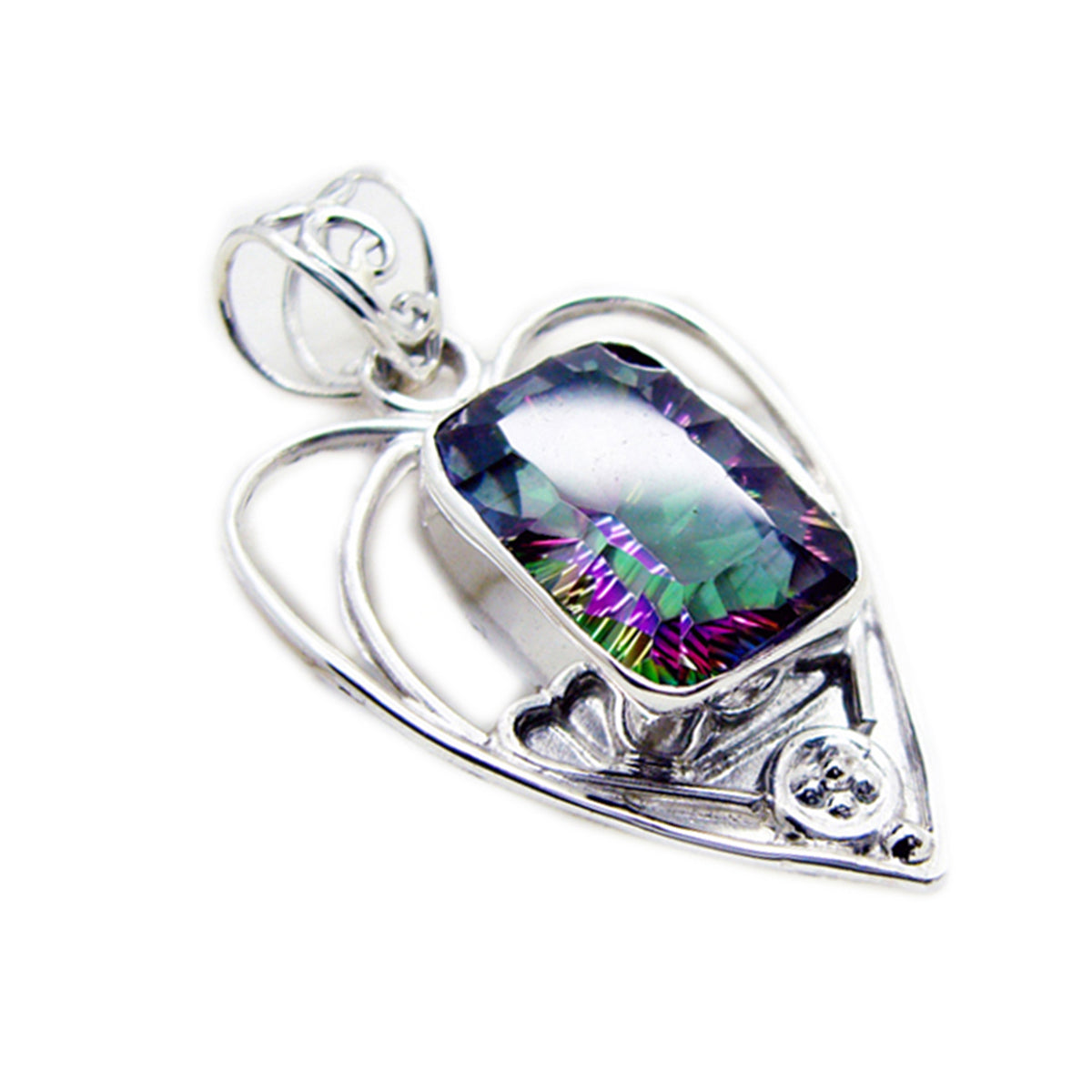 Mystic Quartz Statement Turkish Silver Solitaire Julia Rope-Wire multicolor Pendant Jewelry