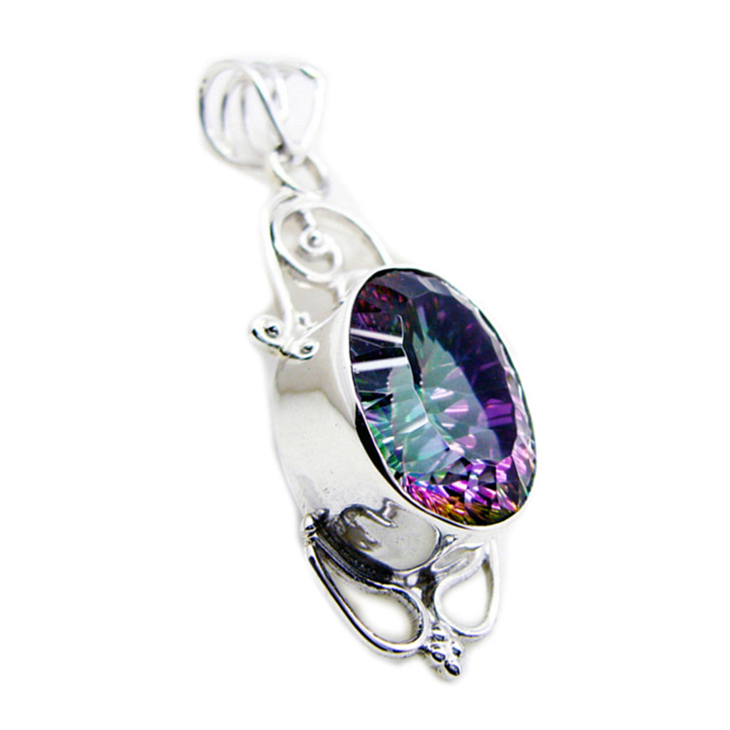 Mystic Quartz Statement American Sterling Silver Solitaire multicolor Pendant