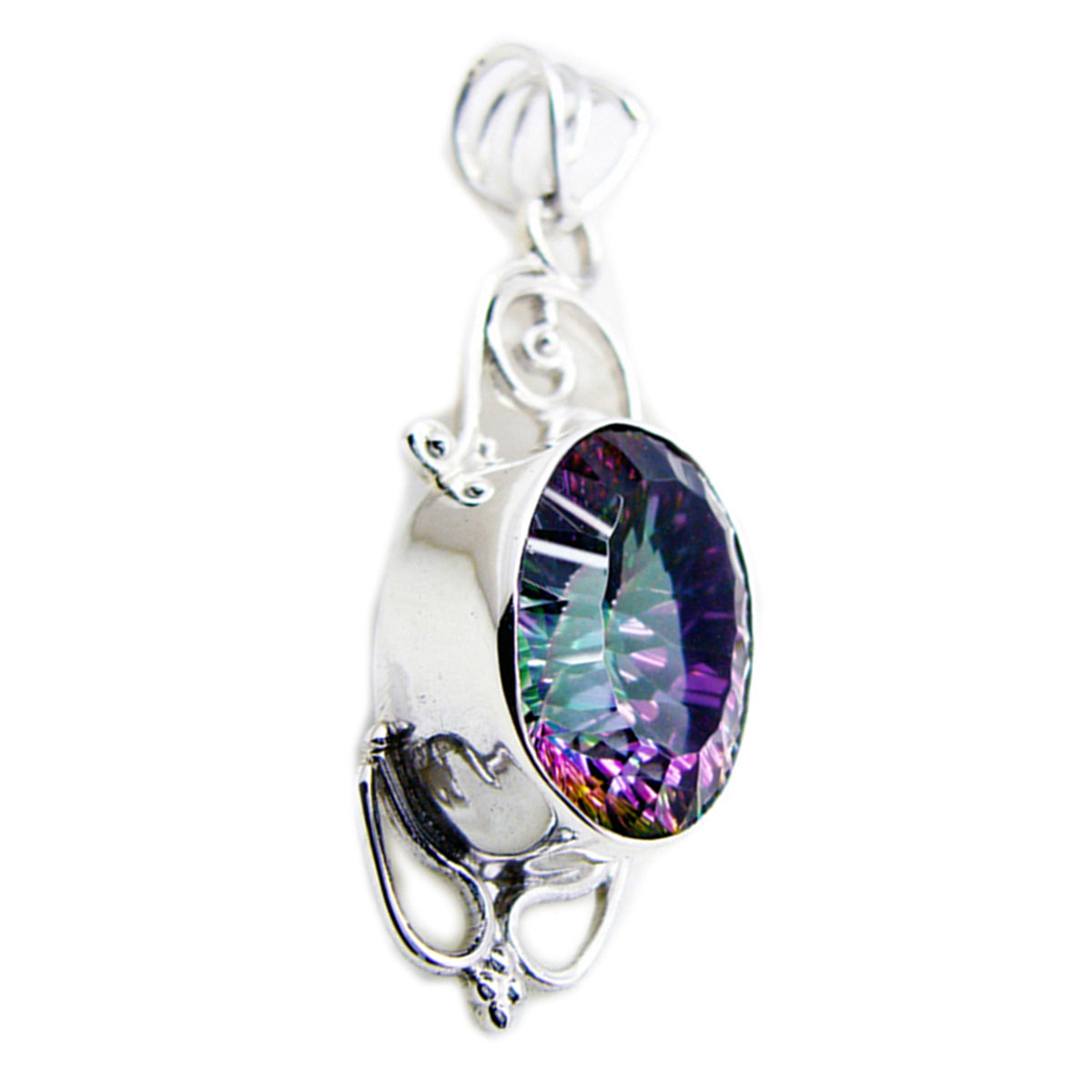 Mystic Quartz Statement American Sterling Silver Solitaire Elenaa Rope-Wire multicolor Pendant Jewellery
