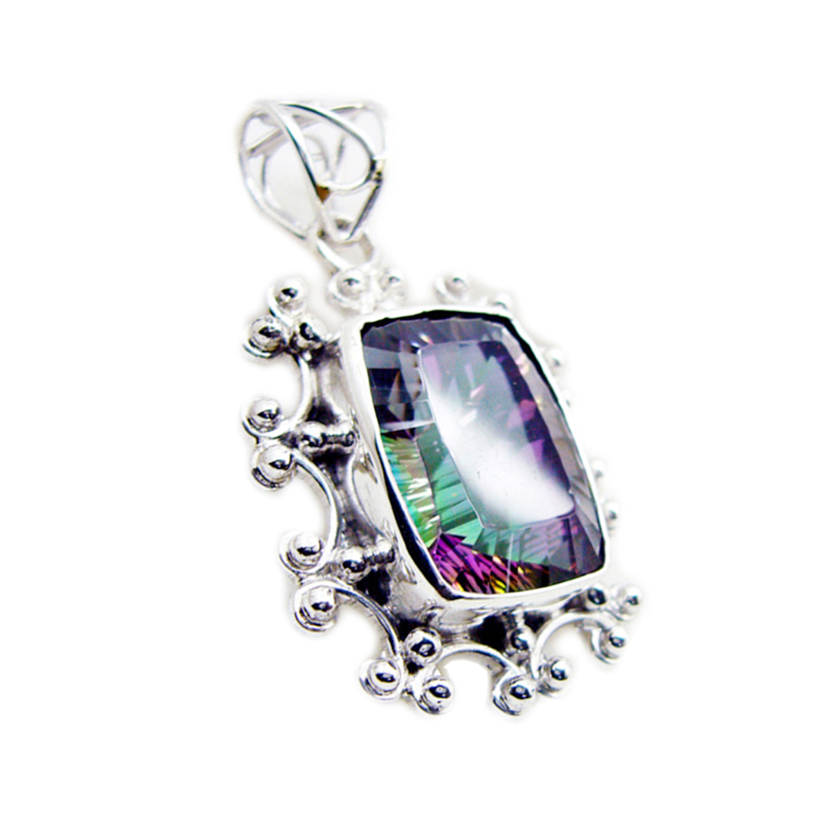 Mystic Quartz Statement American Sterling Silver Solitaire multicolor Pendant