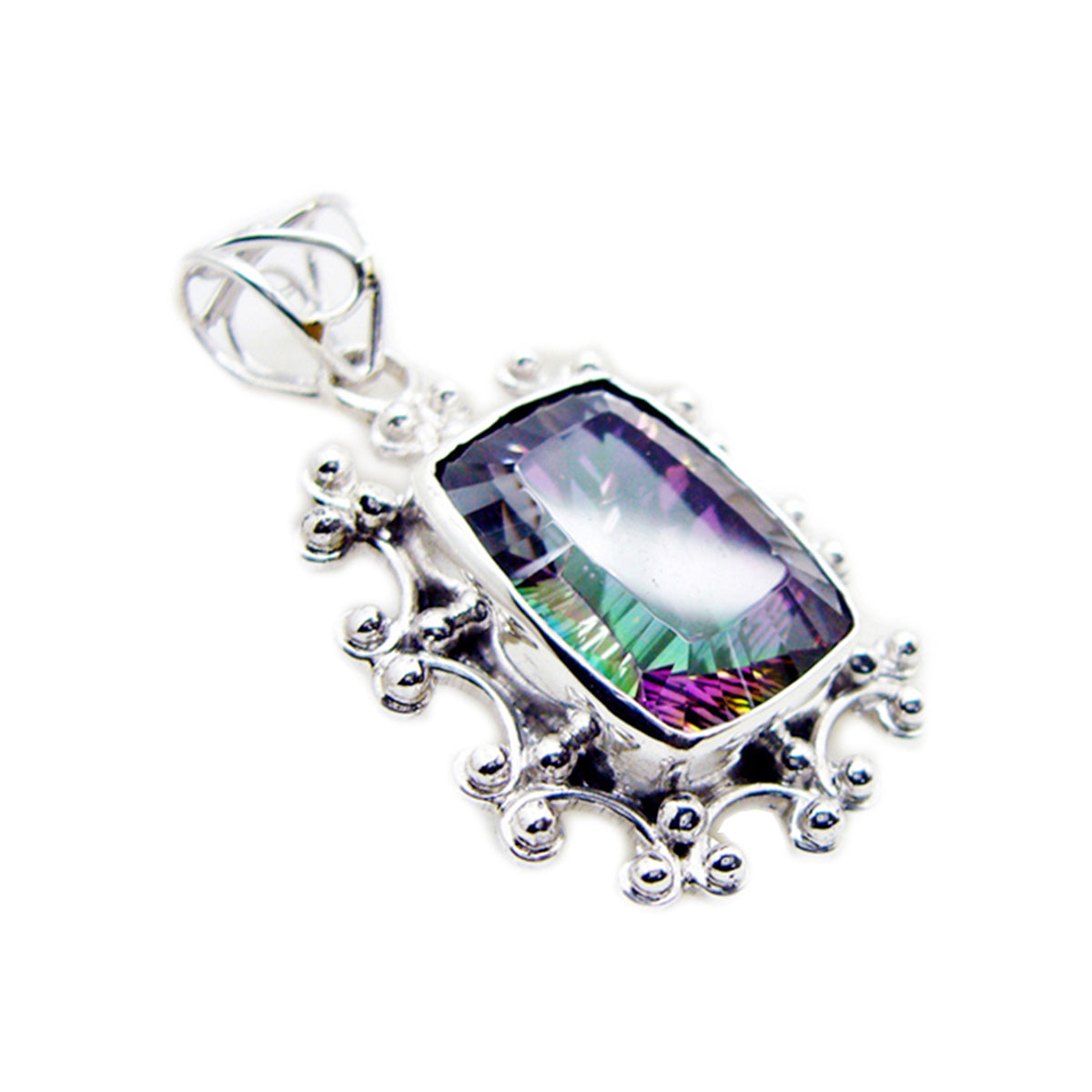 Mystic Quartz Statement American Sterling Silver Solitaire Katarina Rope-Wire multicolor Pendant Jewellery