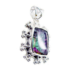Mystic Quartz Statement American Sterling Silver Solitaire Katarina Rope-Wire multicolor Pendant Jewellery