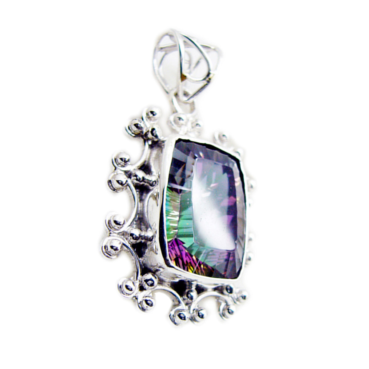 Mystic Quartz Statement American Sterling Silver Solitaire Katarina Rope-Wire multicolor Pendant Jewellery