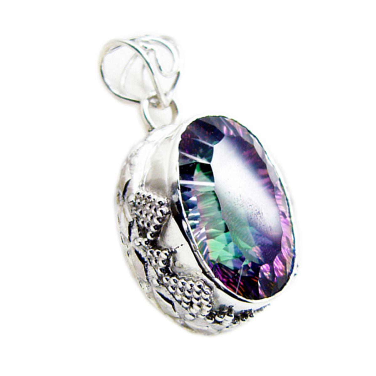 Mystic Quartz Statement Mexican 925 Silver Solitaire multicolor Pendant Image principale du produit