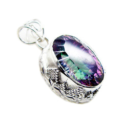 Mystic Quartz Statement Mexican 925 Silver Solitaire Fernanda Rope-Wire multicolor Pendant Jewelry