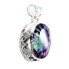 Mystic Quartz Statement Mexican 925 Silver Solitaire Fernanda Rope-Wire multicolor Pendant Jewelry