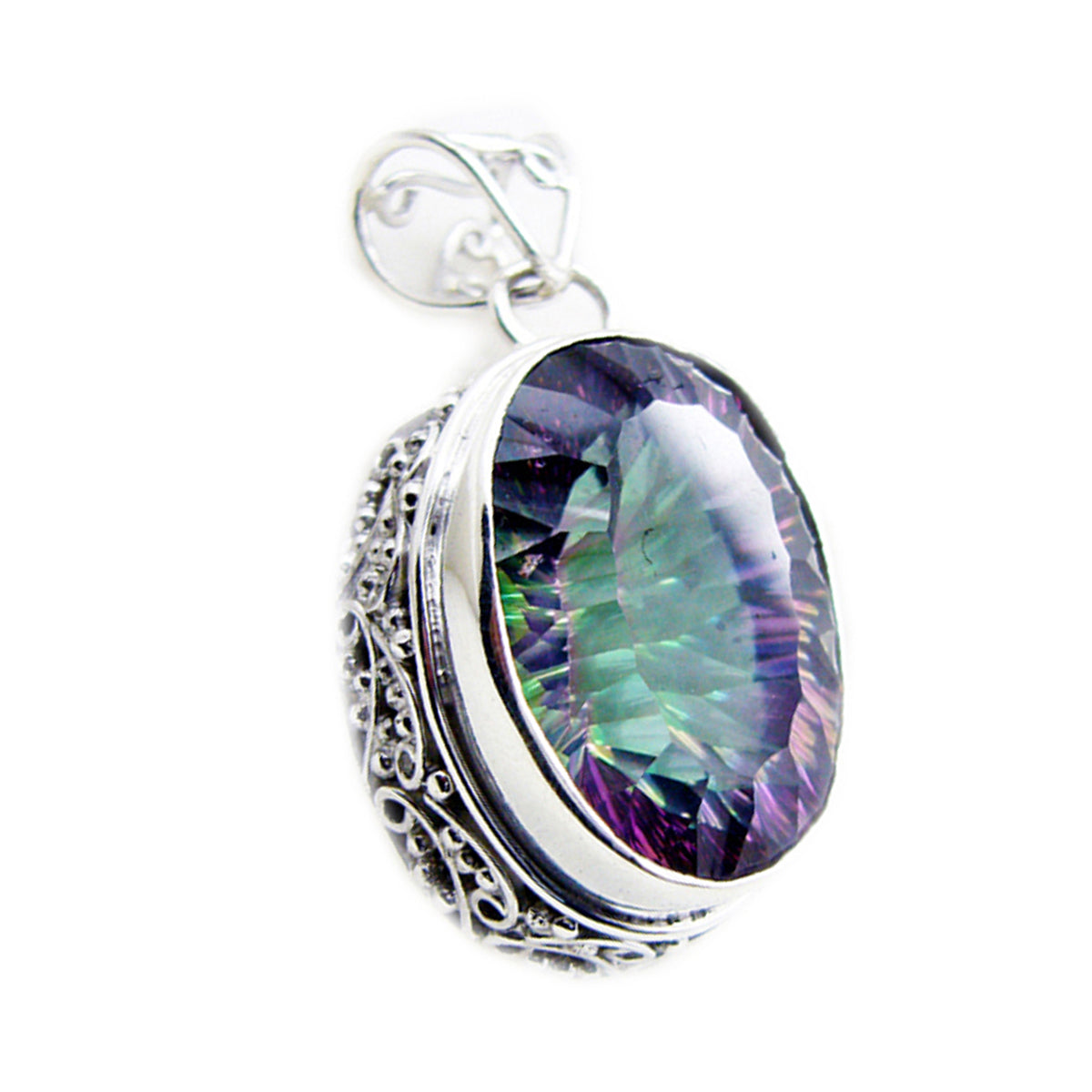 Mystic Quartz Statement Egyptian 925 Silver Solitaire multicolor Pendant Immagine principale del prodotto