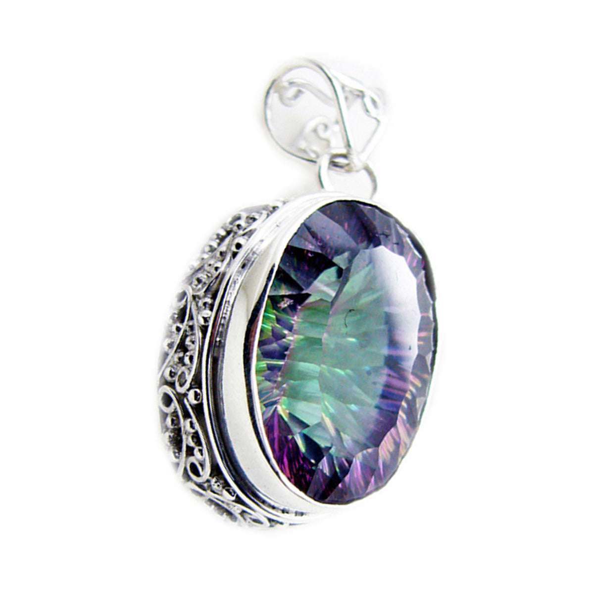 Mystic Quartz Statement Egyptian 925 Silver Solitaire Isadora Rope-Wire multicolor Pendant Jewelry