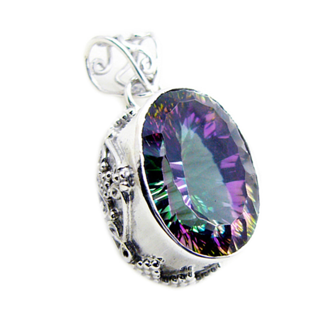 Mystic Quartz Statement Turkish 92.5 Silver Solitaire multicolor Pendant