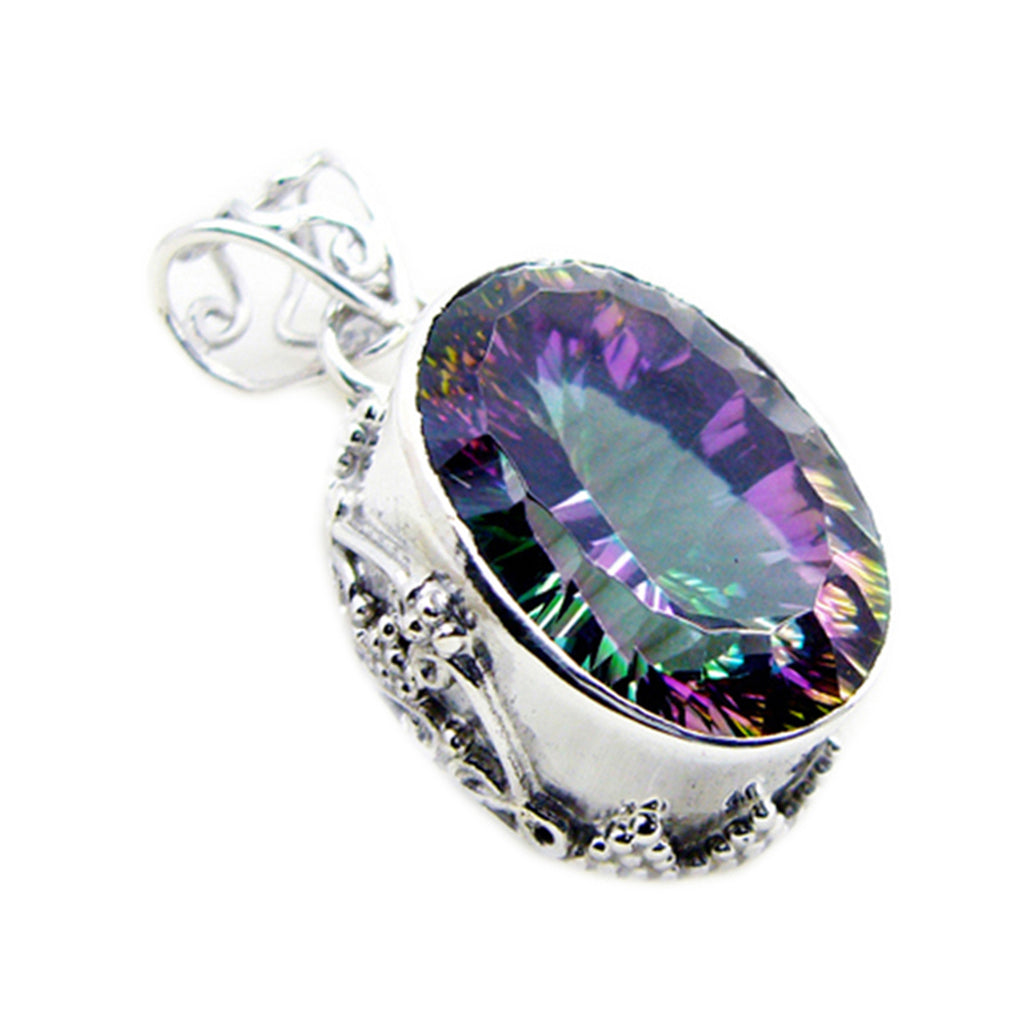 Mystic Quartz Statement Turkish 92.5 Silver Solitaire Ivana Rope-Wire multicolor Pendant Jewellery