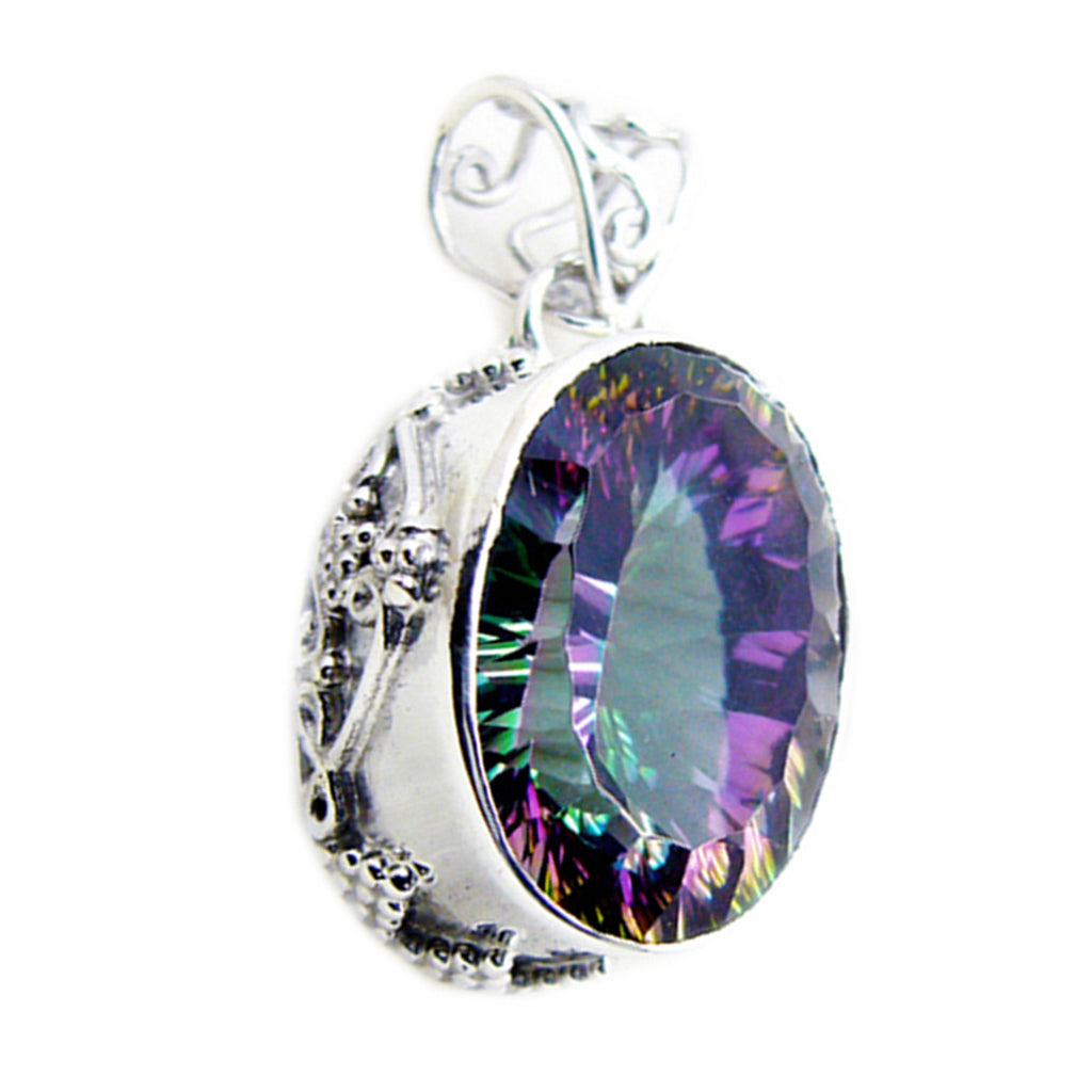 Mystic Quartz Statement Turkish 92.5 Silver Solitaire Ivana Rope-Wire multicolor Pendant Jewellery