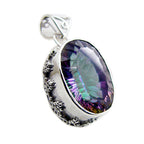 Mystic Quartz Statement American Silver Solitaire multicolor Pendant