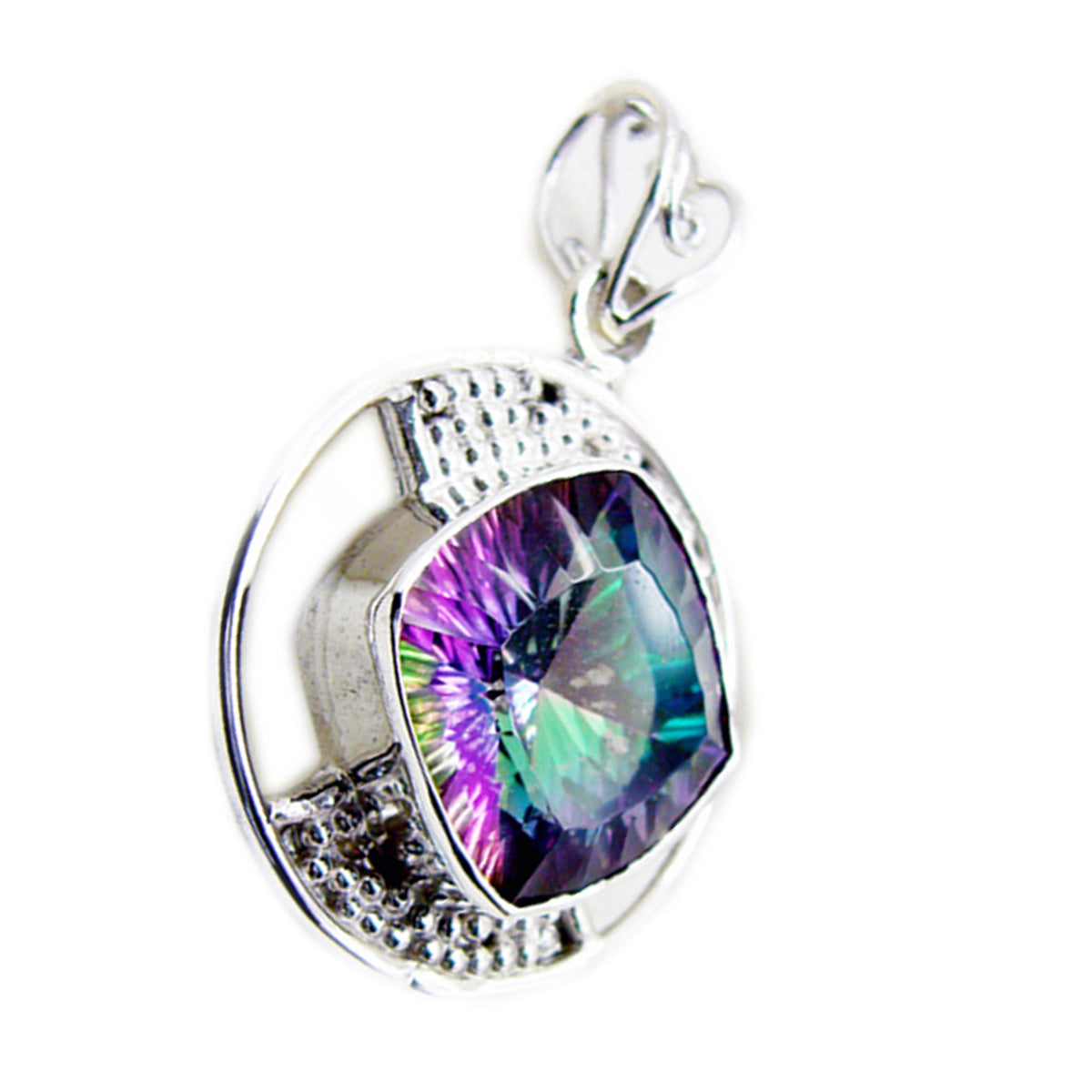 Mystic Quartz Statement American 925 Silver Solitaire Carla Rope-Wire multicolor Pendant Jewelry