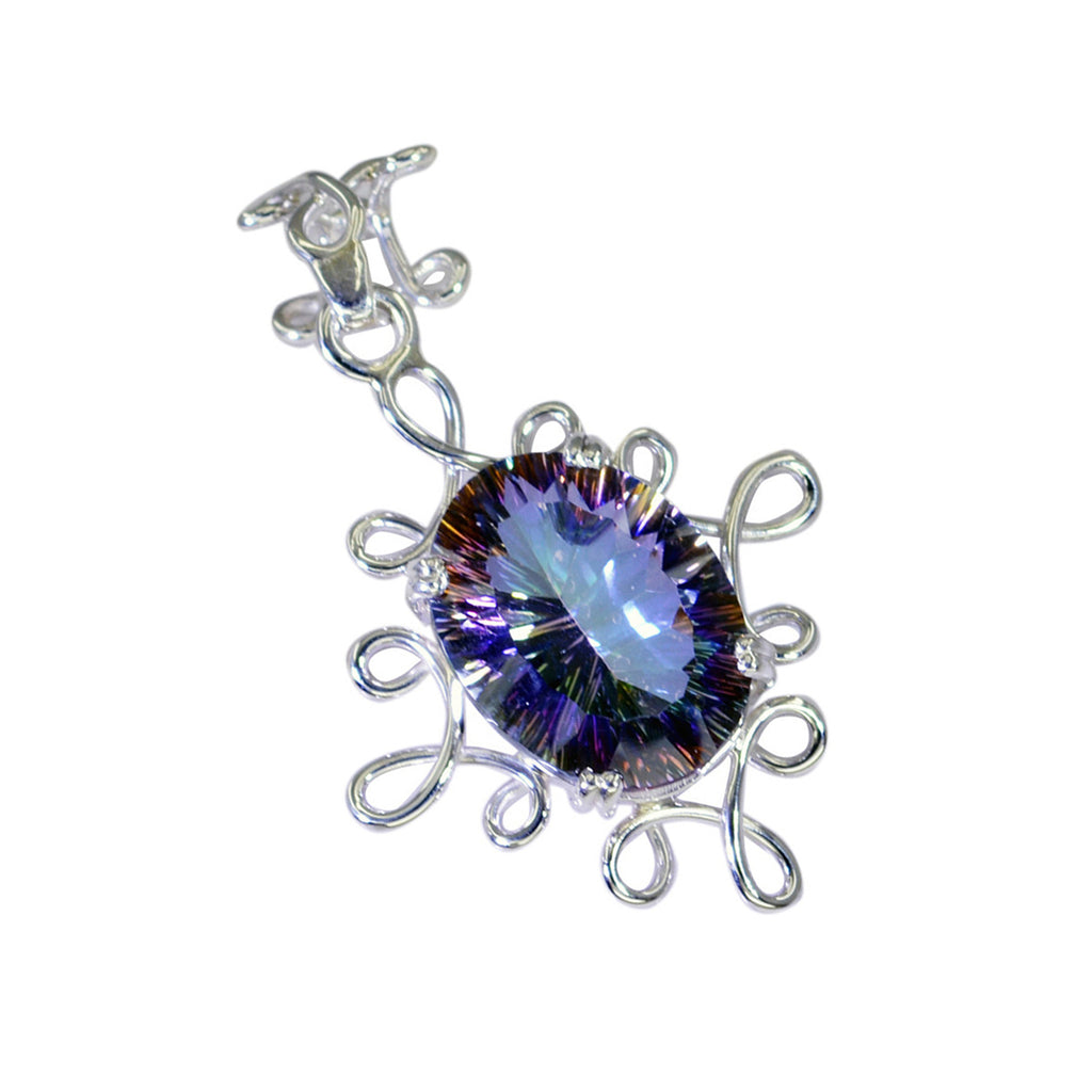 Mystic Quartz Statement Russian 92.5 Silver Solitaire Laura Rope-Wire multicolor Pendant Jewellery