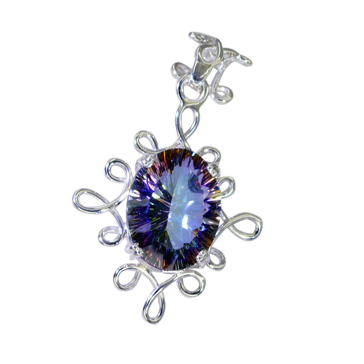 Mystic Quartz Statement Russian 92.5 Silver Solitaire Laura Rope-Wire multicolor Pendant Jewellery